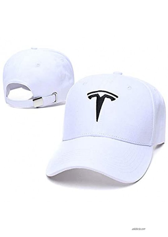 Yoursport Fit Tesla Hat Embroidered Logo Adjustable Unisex Travel Baseball Hat (White)
