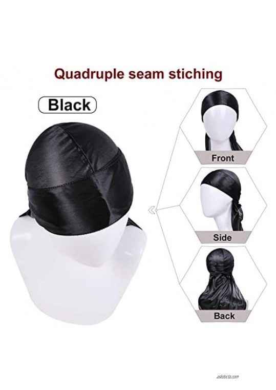 2 Pack Silky Durags Silk Durags for Men Women Waves Wave Cap Long Tail Headwraps Wide Straps Waves