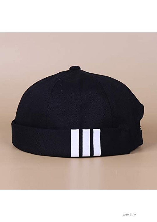 4UFiT Retro Brimless Stripe Brimless Adjustable Docker Hat Beanie Visorless Cap for Men & Women