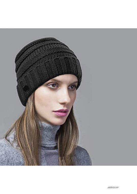 Beanie for Men Women Winter Knit Acrylic Beanie Hat Warm & Stretchy with 4 Extra Buttons to Hold Face Mask