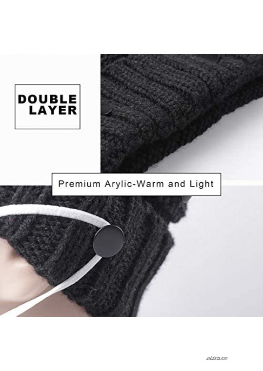 Beanie for Men Women Winter Knit Acrylic Beanie Hat Warm & Stretchy with 4 Extra Buttons to Hold Face Mask