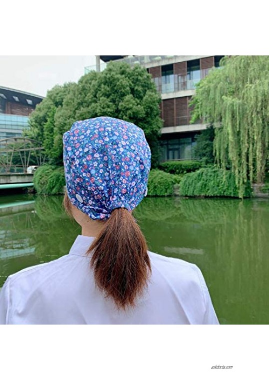 Cilkus Printed Work Cap 2 Pieces Adjustable Elastic Band and Button Fixation Suitable for Hospitals Beauty Salons