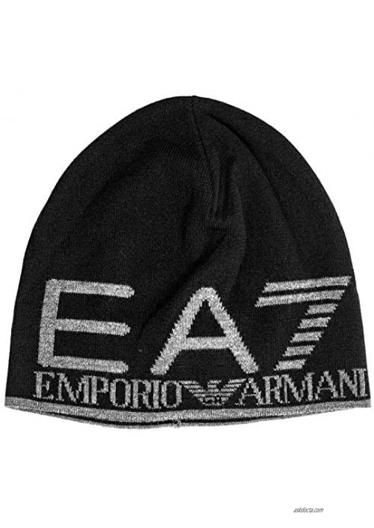 Emporio Armani Black Melange Train Visibility Beanie Hat Size M Made in Italy
