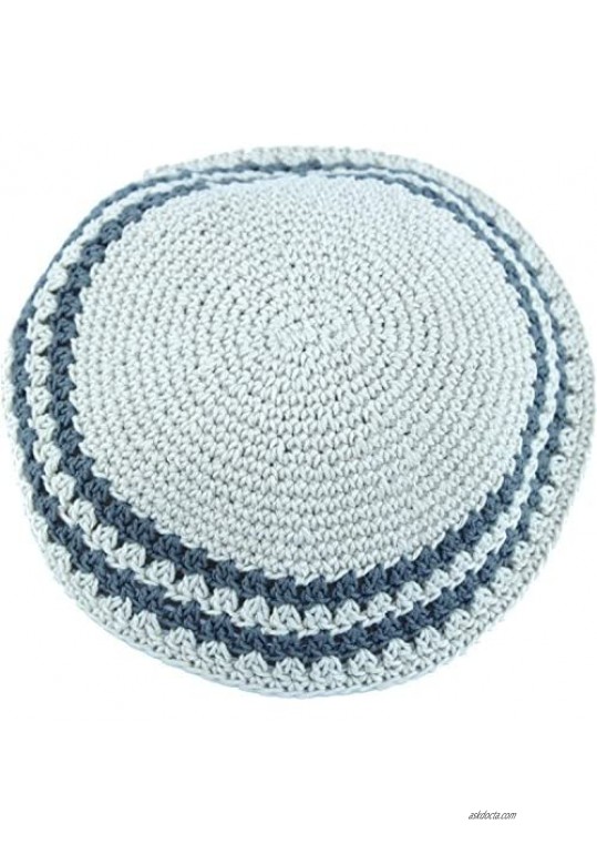 Holy Land Market Beige/Dark Grey 17cm DMC 100% Knitted Cotton Kippah Torah Chabad CapJewish