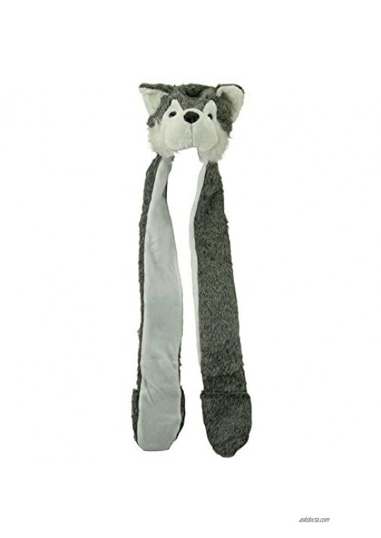 Husky Plush Animal Hat / Scarf / Mittens - Grey Husky