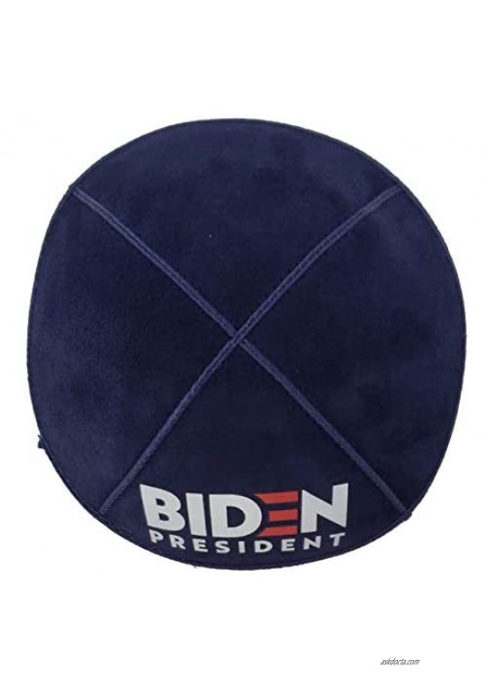 Judaica Place Yarmulke Biden 2020 Logo Suede Navy Large Size Kippah for Men - 4 Parts Yarmulka Hat Skull Cap Kipa 18cm