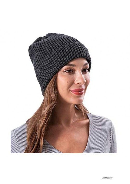 Knitted Cuffed Beanie for Men Women - Men's Soft Cotton Beanie Slouchy Winter Hats Unisex Daily Fisherman Beanie Hat