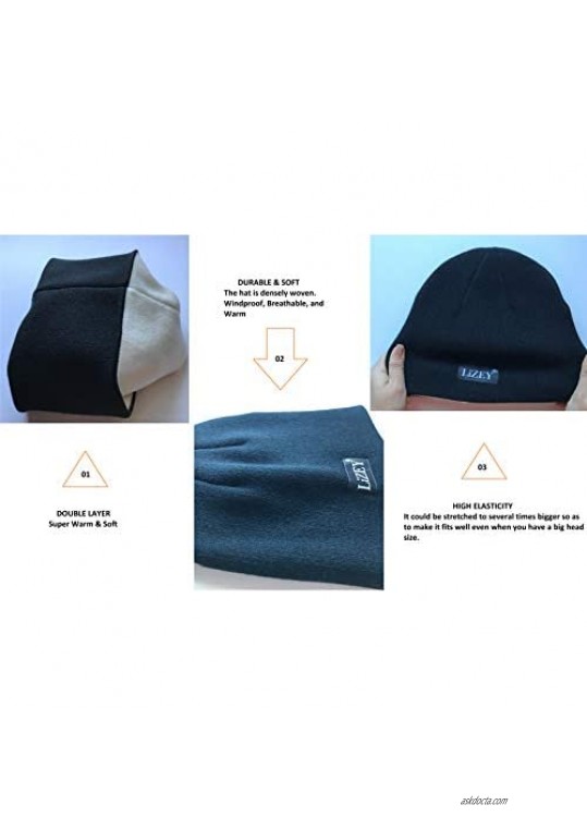 LiZEY Winter Beanie Hat Oversized Warm Knit Short Beanie 2 Layer Ski Skull Cap for Men and Women