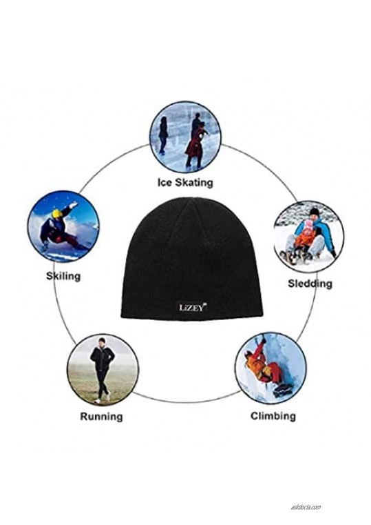 LiZEY Winter Beanie Hat Oversized Warm Knit Short Beanie 2 Layer Ski Skull Cap for Men and Women