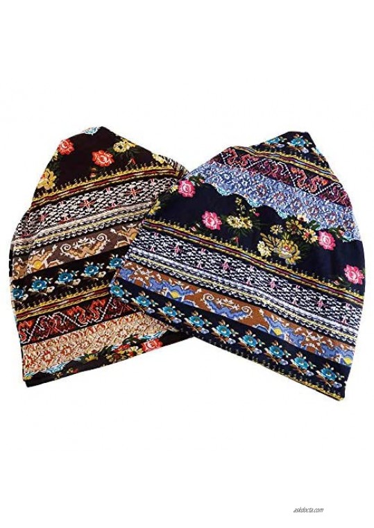 Quanhaigou Slouchy Beanie Hats Baggy Chemo Cap Scarf for Women Men Sport Casual Yoga Headwear Floral Prints Snood Hat