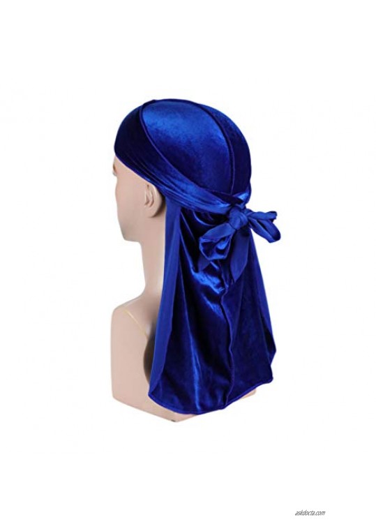 Velvet Durags for Men 2 Pack Head Wraps Long Tail Beanies Waves Headwraps Do Rags Cap