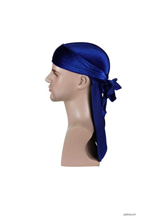 Velvet Durags for Men 2 Pack Head Wraps Long Tail Beanies Waves Headwraps Do Rags Cap