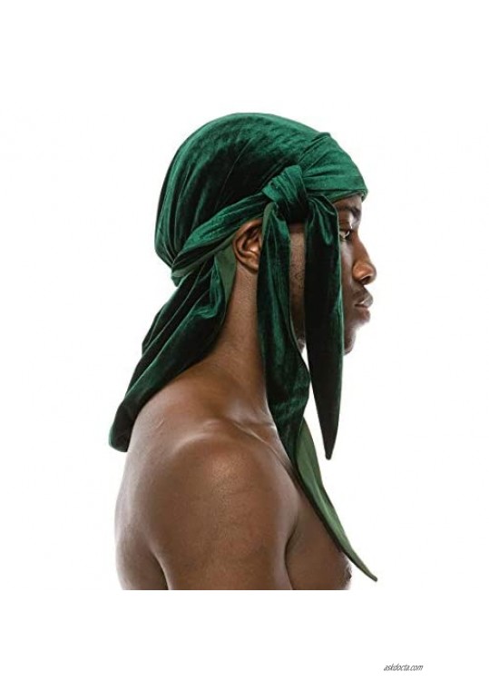Velvet Silky Durag Wave Cap – Soft Double Layer Clean Finish Elastic Wide Straps Long Tail Do Rag Headwraps Hat Men Women