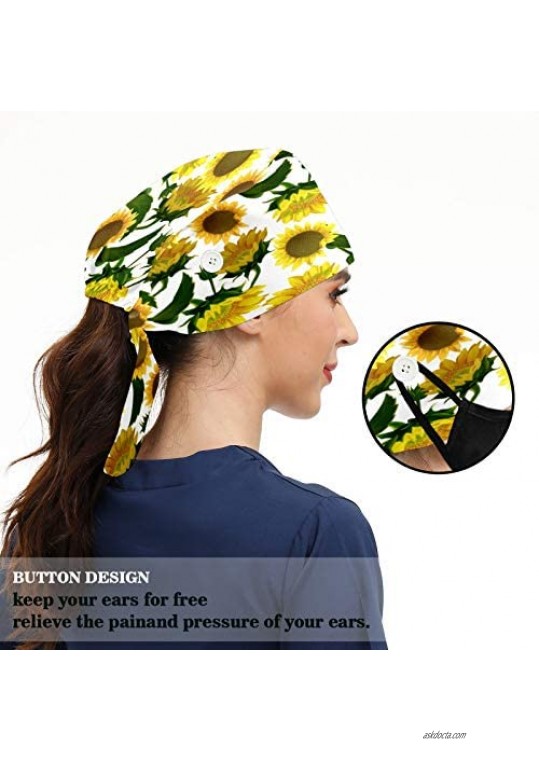 Working Cap with Button for Women Men Adjustable Sunflowers Caps One Size Tie Back Hats