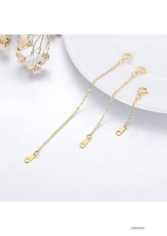 14K Real Gold 1 1.5 2 2.5 3 4 Necklace Bracelet Extender Chain Durable Strong Removable Chain Extender Solid Gold Adjustable Extension Chain for Necklace Bracelet Anklet