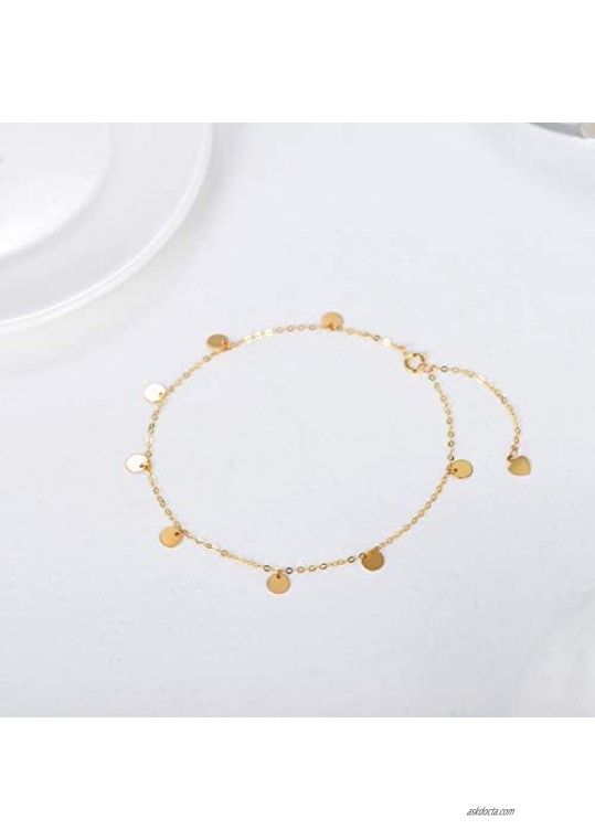18K Gold Anklets for Women Yellow Gold Dot Disc Foot Ankle Bracelet Jewelry for Her 7.5-9