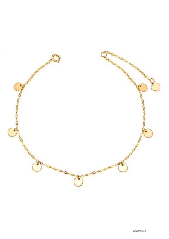 18K Gold Anklets for Women Yellow Gold Dot Disc Foot Ankle Bracelet Jewelry for Her 7.5-9