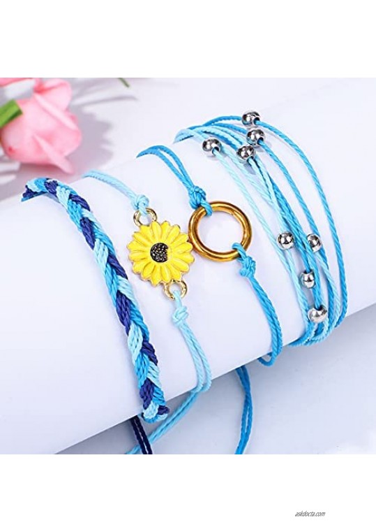 4 Pcs Summer Women Anklet Bracelets Adjustable Strand Braided String Rope Friendship Bracelets Beach Jewelry for Women Teen Girls