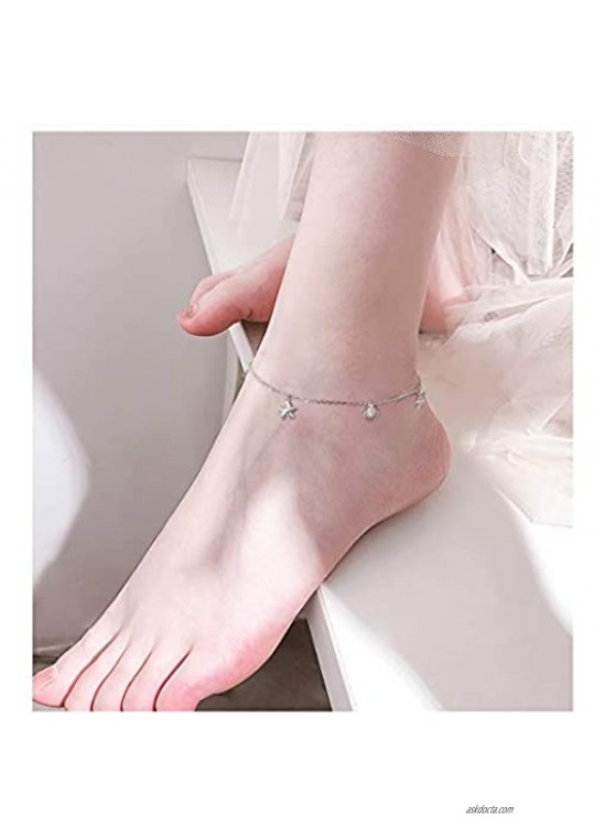 925 Sterling Silver Anklet for Women Girls Adjustable Seaside Ankle Bracelet Boho Beach Foot Chain 9+1 Inch Charm Jewelry Best Birthday Gifts