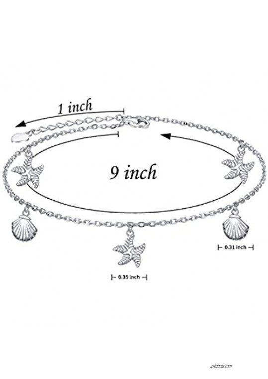 925 Sterling Silver Anklet for Women Girls Adjustable Seaside Ankle Bracelet Boho Beach Foot Chain 9+1 Inch Charm Jewelry Best Birthday Gifts