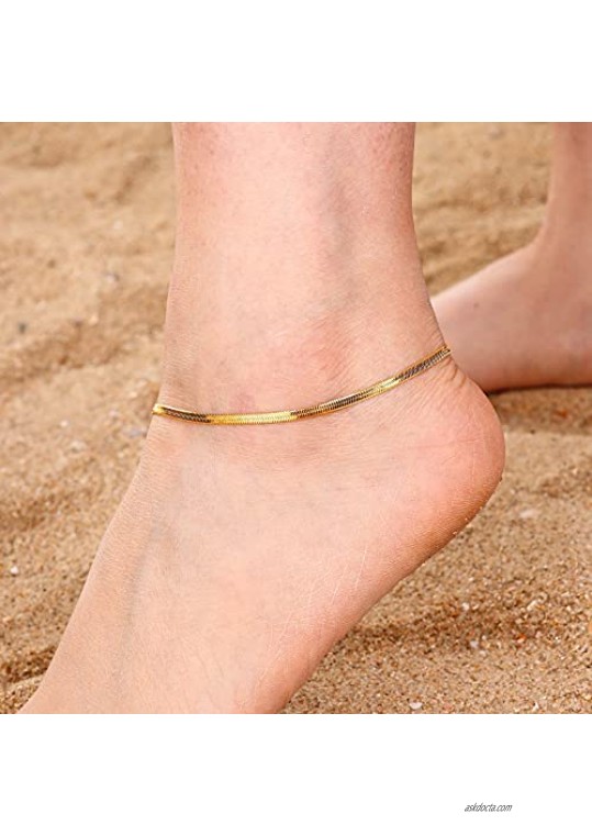 Ankle Bracelet Gold Anklet for Women 14K Gold Plated Snake Chain Anklets Ankle Bracelets for Women Teen Girls Beach Jewelry
