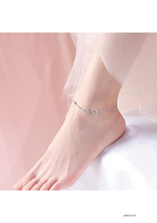 Anklet for Women Girls S925 Sterling Silver Ankle Bracelets Adjustable Foot Chain Evil Eye Butterfly Flowers Infinity Cats Musical Notes Cross Anklet Silver Jewelry Beach Foot Jewelry
