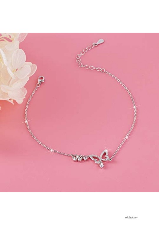 ATTRACTTO Butterfly Anklets 925 Sterling Silver Adjustable Foot Ankle Bracelet Chain for Women Teen Girls