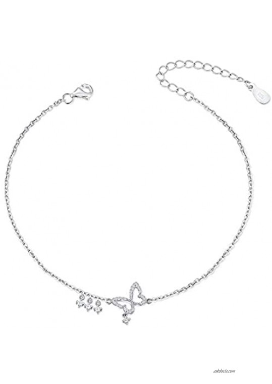 ATTRACTTO Butterfly Anklets 925 Sterling Silver Adjustable Foot Ankle Bracelet Chain for Women Teen Girls