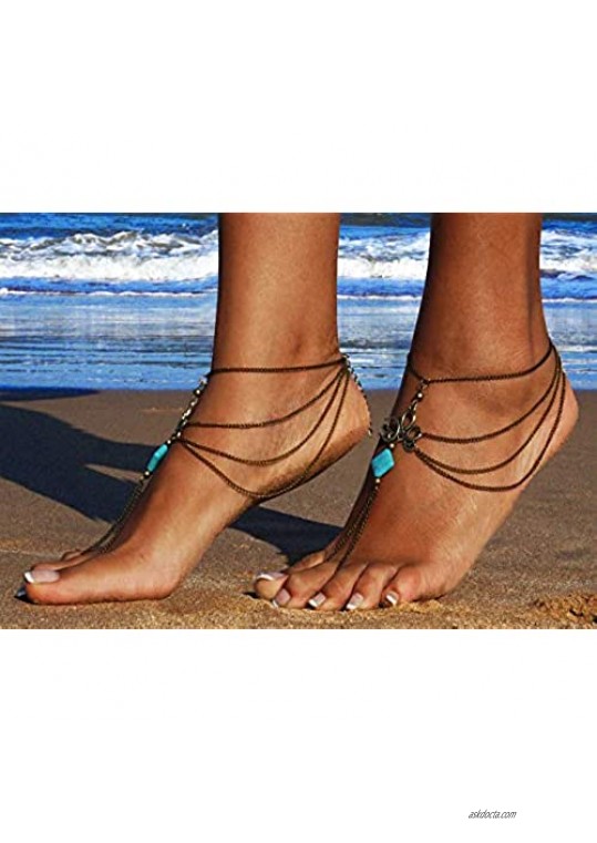 Bienvenu 2 Pcs Barefoot Sandals Beach Foot Jewelry Turquoise Jewelry Anklet Chain Arm Chain Tassel
