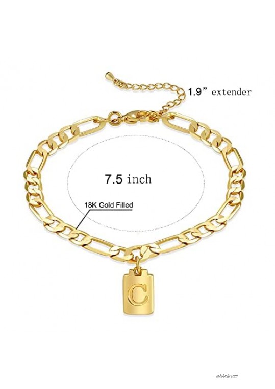 CILILI 18K Gold Filled Lock Initial Charms Anklet Bracelet Figaro Link Chain Alphabet Jewelry Gift for Women Girls