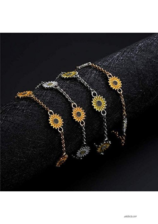cmoonry Gold Chain Anklets 8.7“+2” Fashion White/Gold Sunflowers Charm Ankle Bracelets for Women Summer Beach Jewelry