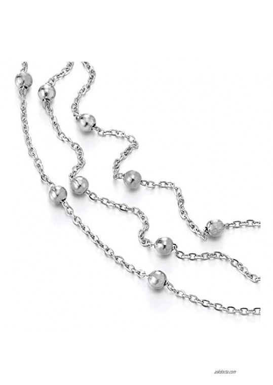 COOLSTEELANDBEYOND Stainless Steel Three-Row Link Chain Anklet Bracelet with Charms of Balls Adjustable
