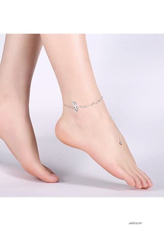 Cutesmile Fashion Jewelry 925 Sterling Silver Cute Dragonfly Heart Chain Anklet