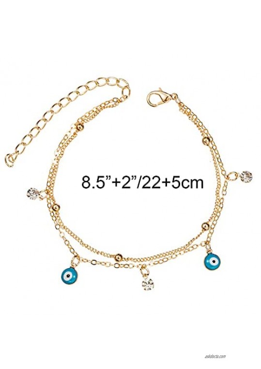 Dainty Ankle Bracelets for Women Girls 18K Gold Silver Plated Handmade Layered Anklet Tennis Chain Evil Eye Ankle Bracelets for Women Girls Summer Boho Beach Foot Jewelry