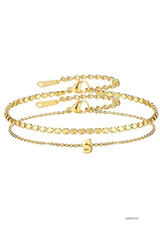 Dainty Dot Chain Initial Ankle Bracelet Set  18K Gold Plated Letter Layered Anklets for Women Girls Cute Summer Beach Jewelry Gift