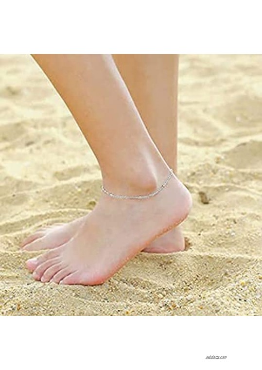 Dcfywl731 Silver Ankle Bracelets for Women Initial Anklet 2pcs Mariner Chain Layered Letter Anklet Initials Cute Summer Anklets Ankle Bracelets for Girls