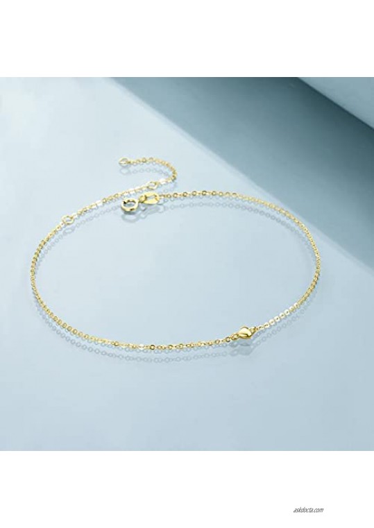 FENCCI 14K Heart Anklet for Women Real Gold Thin Chain Anklet
