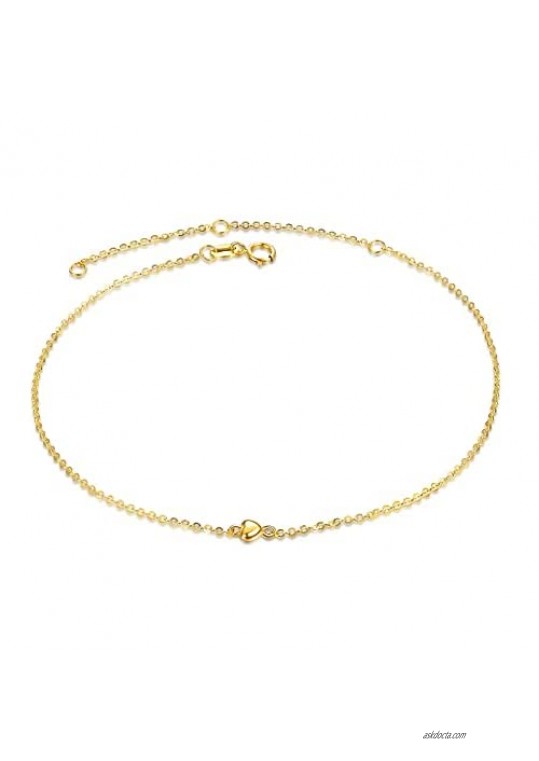 FENCCI 14K Heart Anklet for Women Real Gold Thin Chain Anklet