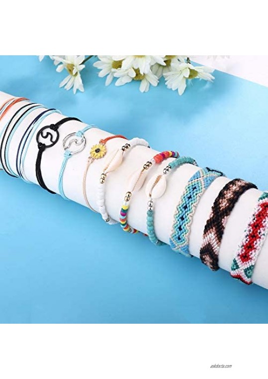 Finrezio 12PCS Bracelets for Women Teen Girls Boho Anklets Jewelry Handmade Shell Beads Charm Visc Ankle Bracelet Set