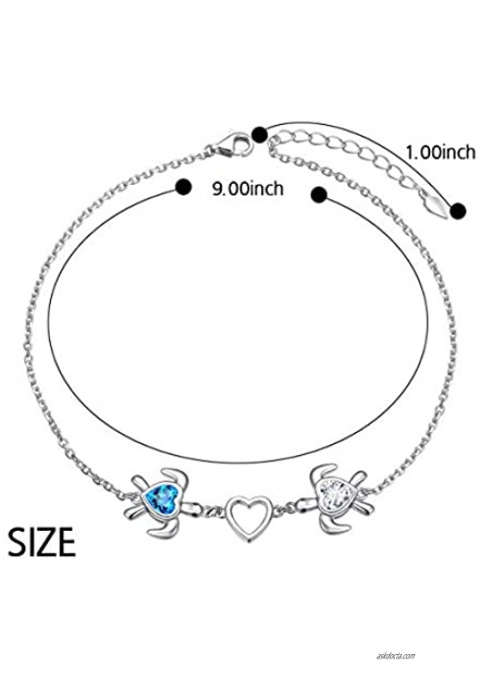 FLYOW Turtle Anklet for Women 925 Sterling Silver Adjustable Beach Sea Animal Foot Chain Ankle Bracelet Gift for Women (Turtle Ankle Bracelet)