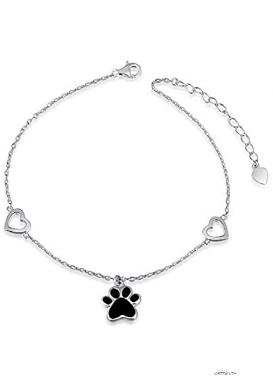 FREECO S925 Sterling Silver Anklet for Women Girl Adjustable Cute Paw Print Foot Ankle Bracelet Jewelry (Dog Pet Paw Print)