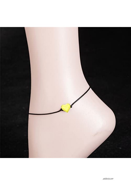 Gold Heart Anklet Bracelet for Women Men Teen Girls Boys Handmade Simple String Waterproof Ankle Bracelets for Women Minimalist Jewelry Adjustable
