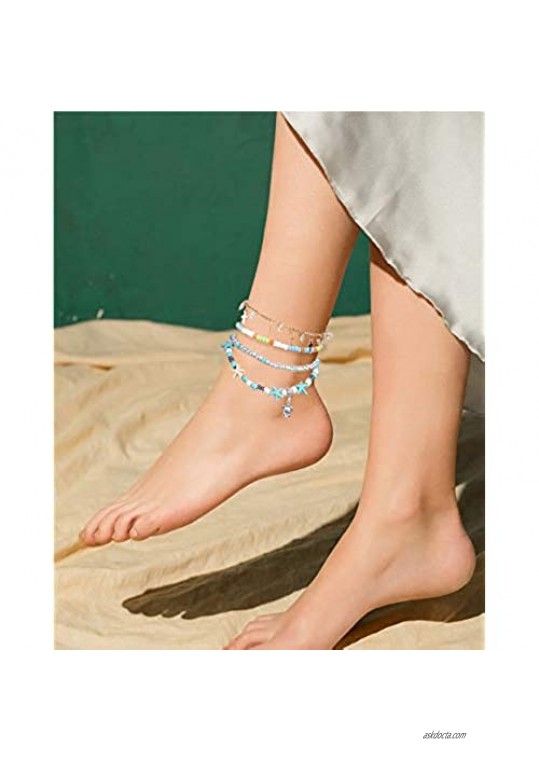 Hanpabum Women’s Ankle Bracelets Boho Layered Beach Anklet Bracelet Adjustable Chain Anklet Foot Jewelry Friendship Gift