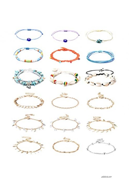 Hanpabum Women’s Ankle Bracelets Boho Layered Beach Anklet Bracelet Adjustable Chain Anklet Foot Jewelry Friendship Gift
