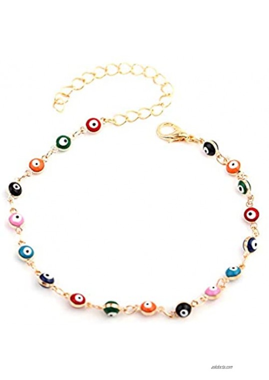 HUNO Multicolor Beads Evil Eyes Ankle Barefoot Link Chain Bracelet for Women Girls Beach Sandal Turkish Jewelry