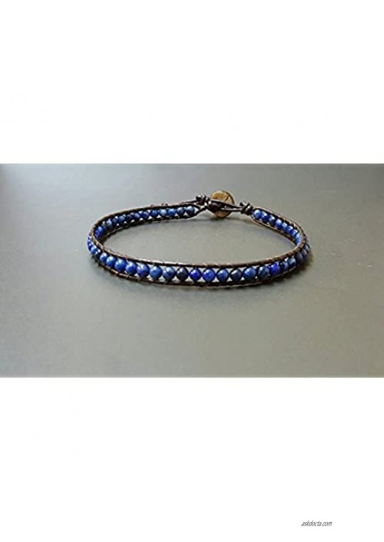 Infinityee888 Trendy Anklet Lapis Bead Ankle Bracelet 10 Inches Woven with Leather Cord Beautiful Handmade Hippie Bohemian Style