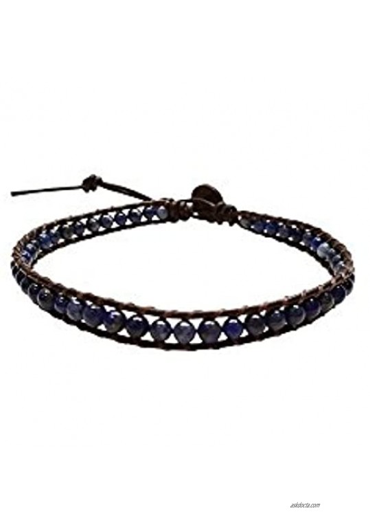 Infinityee888 Trendy Anklet Lapis Bead Ankle Bracelet 10 Inches Woven with Leather Cord Beautiful Handmade Hippie Bohemian Style