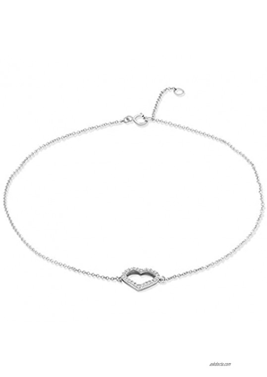 JEWELEXCESS 1/10 Carat White Diamond Heart Anklet in Sterling Silver