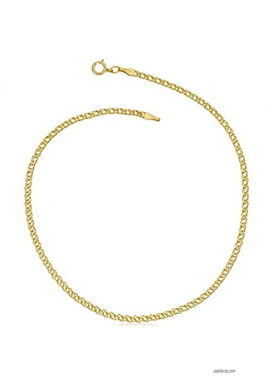 Kooljewelry 14k Yellow Gold 2 mm Diamond Weave Curb Chain Anklet (10 inch)
