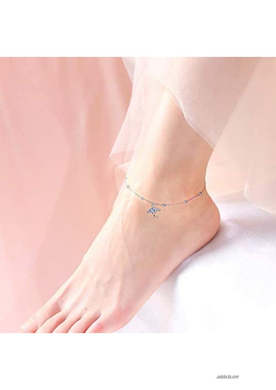 Ladytree Anklet for Women 925 Sterling Silver Animal Plant Beaded Adjustable Foot Theme Charm Ankle Bracelet Summer Anklets Jewelry